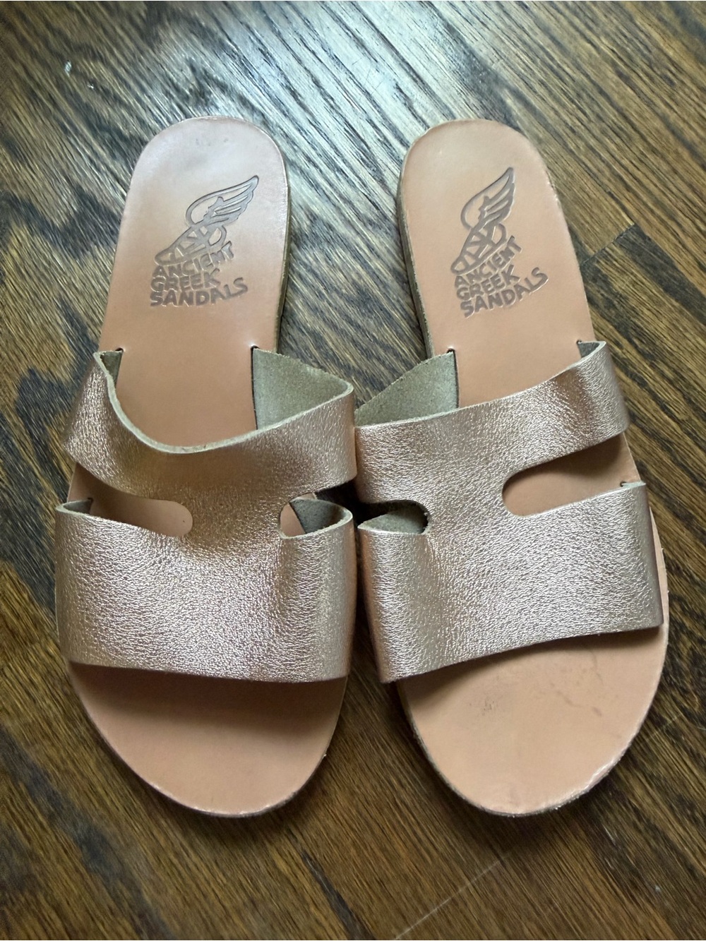 Ancient Greek Sandals Metallic Rose Slide Sandals